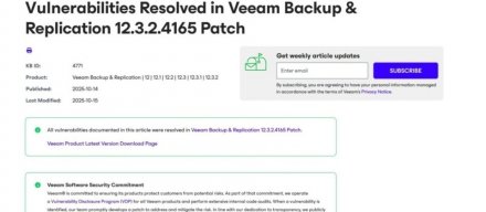 Veeam披露备份软件重大风险，需更新至12.3.2.4165版本修复漏洞