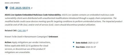 CISA警告华硕更新工具旧漏洞遭攻击