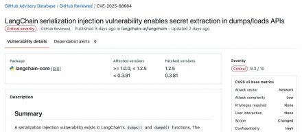 LLM调度框架LangChain核心组件序列化注入漏洞，可能导致环境变量敏感信息泄露