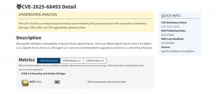 Java Web应用框架Apache Struts存在XXE漏洞，可导致数据泄露、拒绝服务或服务器端请求伪造攻击
