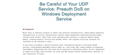 Windows部署服务曝DoS漏洞，有机会被用于远端发动零点击攻击