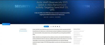 SonicWall防火墙零时差漏洞攻击升温，勒索软件Akira加入战局