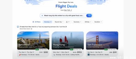 Google推出可用来查询机票的AI工具Flight Deals