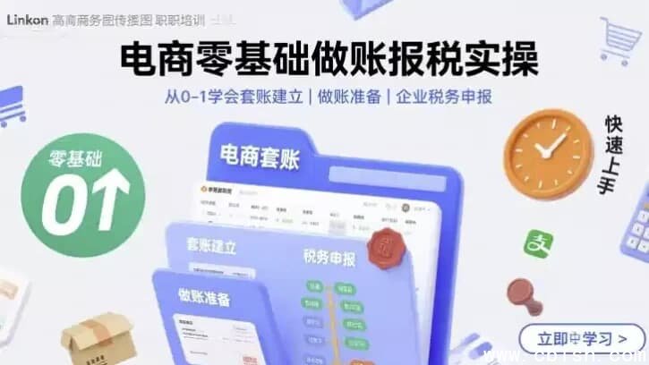 电商零基础做账报税实操快速上手,从0-1学会套账建立,做账准备,企业税务申报