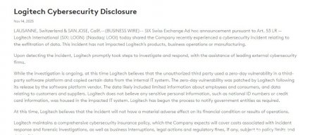 罗技因Oracle零日漏洞遭攻击，数据被盗，疑似泄露1.8TB数据