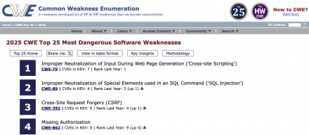 MITRE公布2025年最危险软件漏洞前25名，XSS居首，缓冲区溢出相关项目新上榜