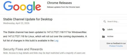 谷歌发布Chrome浏览器更新，修复19个安全问题，包含2个高危漏洞
