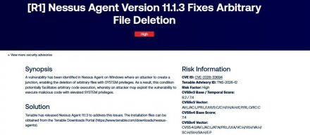 Tenable修复Nessus漏洞扫描代理程序漏洞，未更新可能导致攻击者获取SYSTEM权限