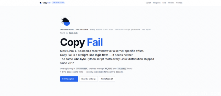 Linux系统内核存在高风险漏洞Copy Fail，本地用户可借此获取root权限，广泛影响多个主流Linux版本