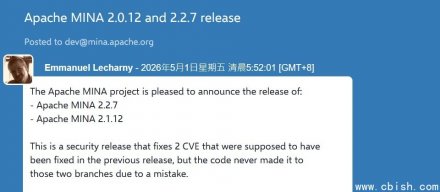 Java网络应用框架Apache MINA修复了两项重大漏洞，未更新可能导致远程代码执行攻击