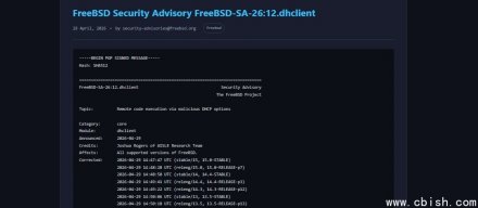 FreeBSD修补DHCP客户端重大漏洞，未更新可能导致远程执行代码攻击