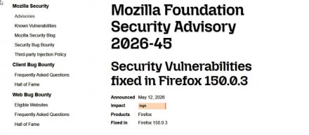 Mozilla发布Firefox 150.0.3，修复多项JavaScript高危漏洞