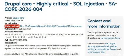 Drupal修补重大SQL注入安全漏洞，并破例为已停止支持的版本发布更新