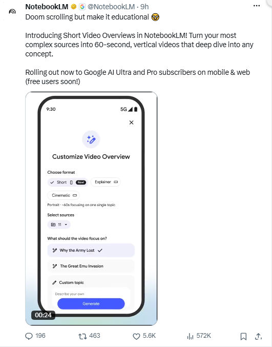NotebookLM 生成竖屏短视频示例