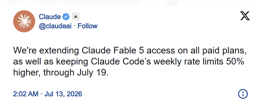 Claude Fable5延期通知