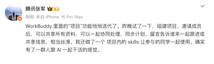 WorkBuddy 项目功能界面