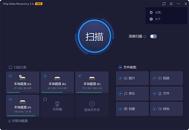 iTop Data Recovery软件界面示意图