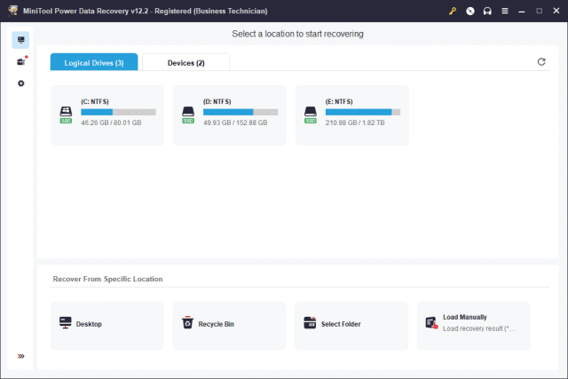 MiniTool Power Data Recovery 软件主界面