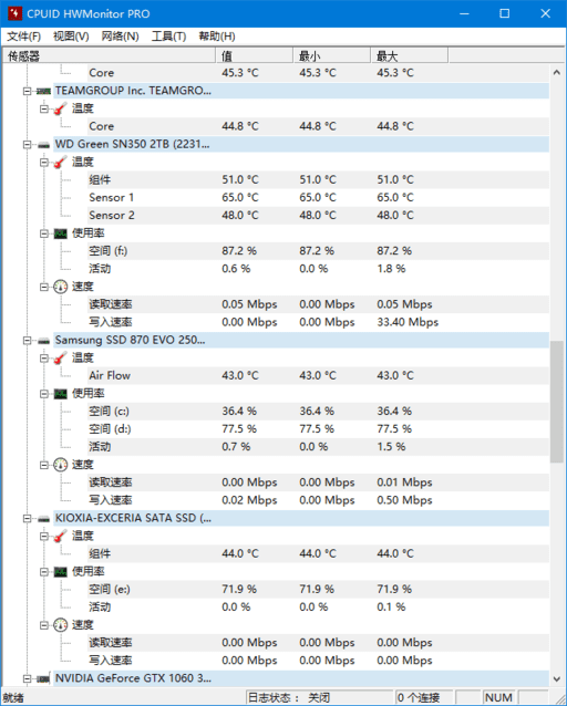 HWMonitor软件界面截图