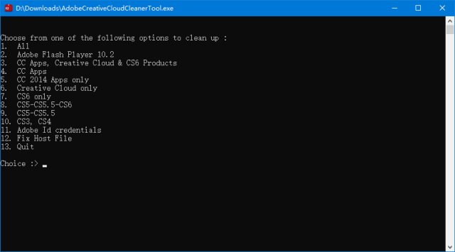 Adobe Creative Cloud Cleaner Tool 界面展示